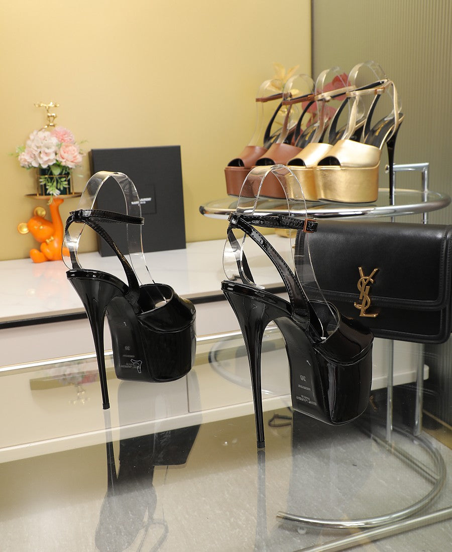 SL SUPER HIGH HEELS SANDAL GLOSSY BLACK CALFSKIN - 34