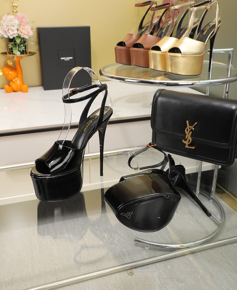 SL SUPER HIGH HEELS SANDAL GLOSSY BLACK CALFSKIN - 34
