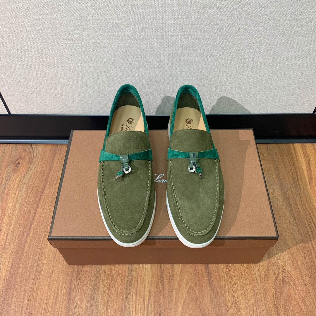 LP CHARMS WALK BABOUCHE LOAFERS OLIVE AND PINE SUEDE - 35
