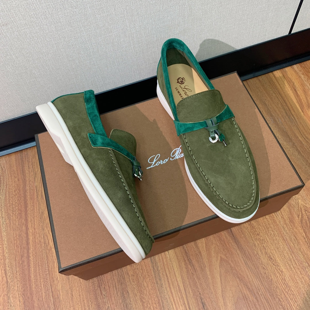 LP CHARMS WALK BABOUCHE LOAFERS OLIVE AND PINE SUEDE - 35
