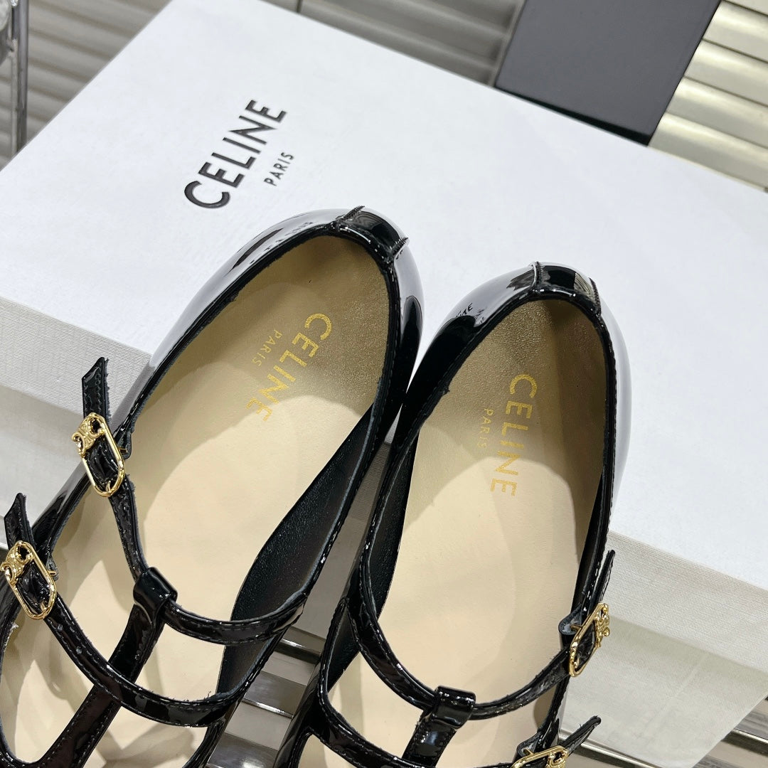 FLAT SANDALS WITH DOUBLE STRAP-DESIGN LEATHER BLACK - 35