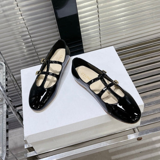 FLAT SANDALS WITH DOUBLE STRAP-DESIGN LEATHER BLACK - 35