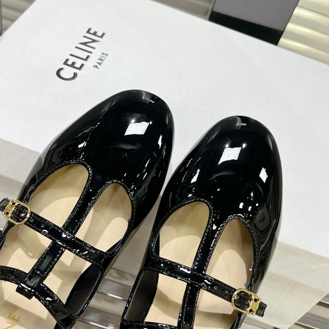 FLAT SANDALS WITH DOUBLE STRAP-DESIGN LEATHER BLACK - 35