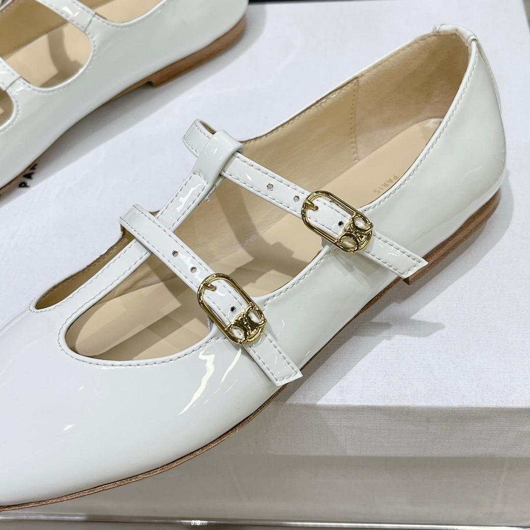 FLAT SANDALS WITH DOUBLE STRAP-DESIGN LEATHER WHITE - 35