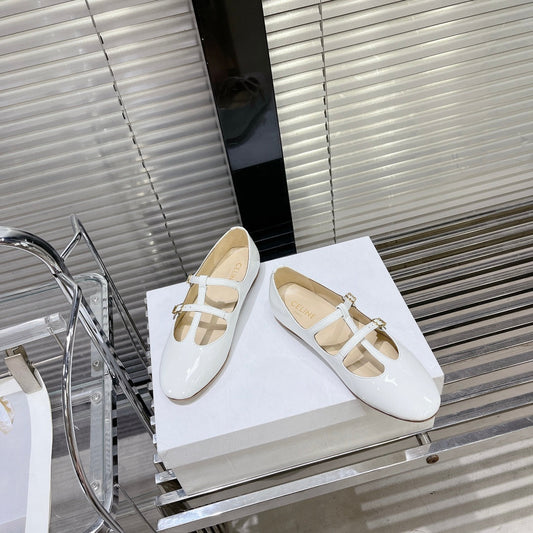 FLAT SANDALS WITH DOUBLE STRAP-DESIGN LEATHER WHITE - 35