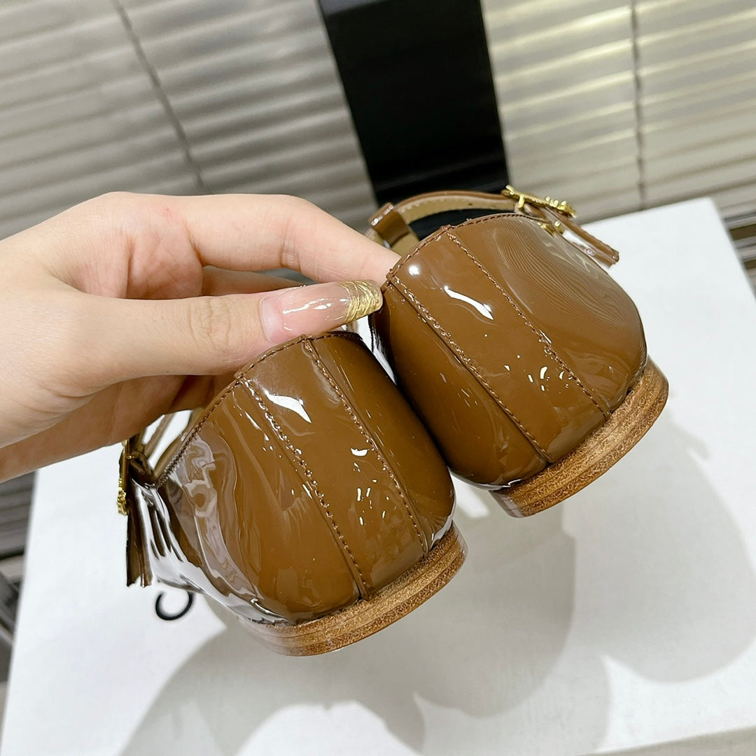 FLAT SANDALS WITH DOUBLE STRAP-DESIGN LEATHER CARAMEL BROWN - 35
