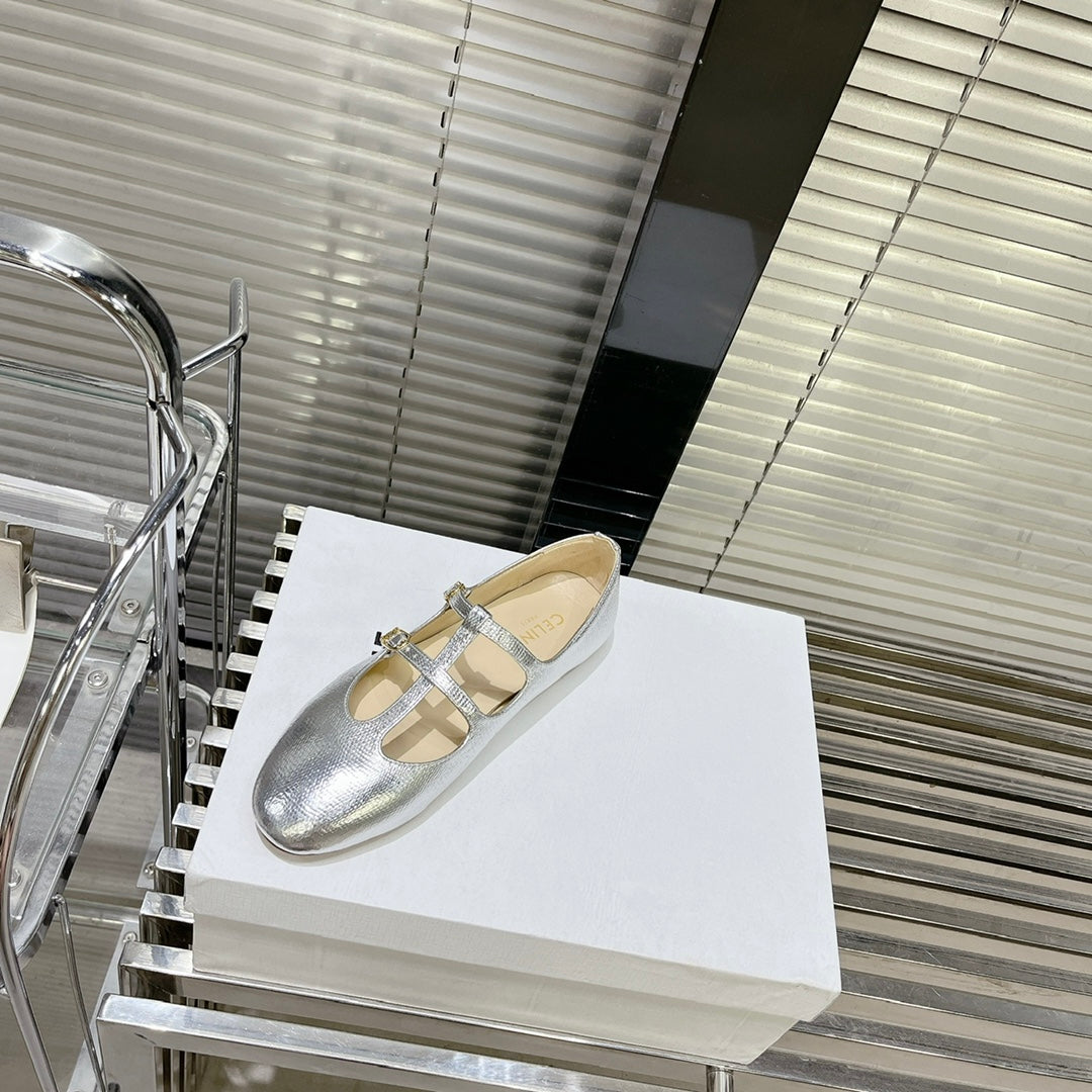 FLAT SANDALS WITH DOUBLE STRAP-DESIGN LEATHER SILVER - 35