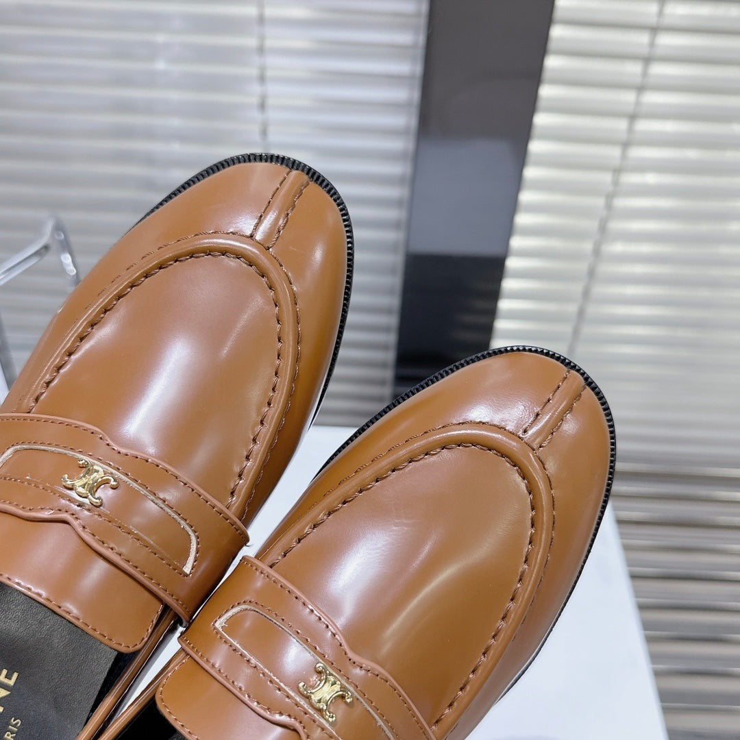 ARC DE TRIOMPHE FLAT LOAFERS SHEEPSKIN BROWN CARAMEL - 35