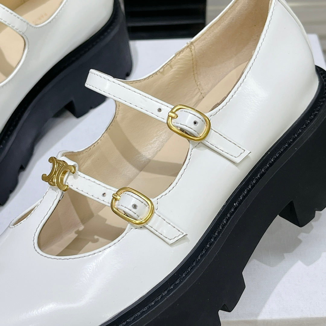 HIGH FLAT SANDALS WITH DOUBLE STRAP-DESIGN LEATHER WHITE - 35