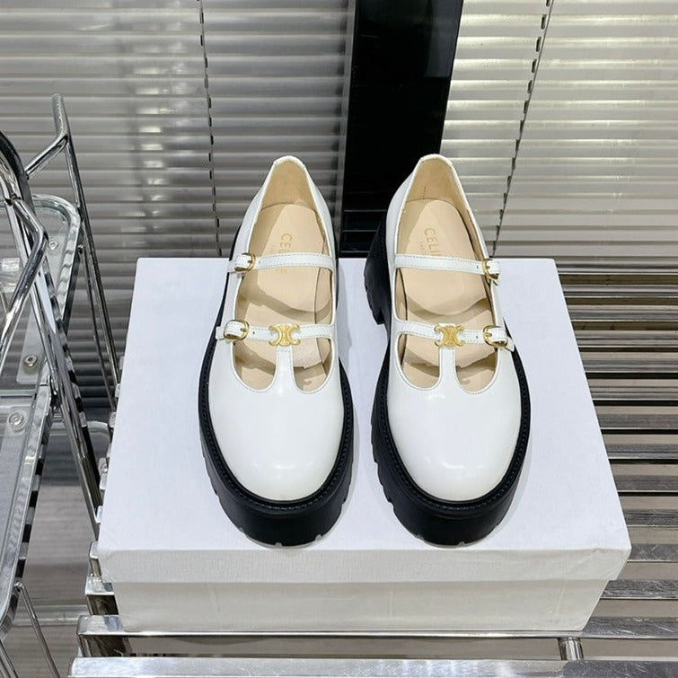 HIGH FLAT SANDALS WITH DOUBLE STRAP-DESIGN LEATHER WHITE - 35