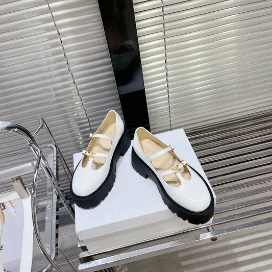 HIGH FLAT SANDALS WITH DOUBLE STRAP-DESIGN LEATHER WHITE - 35