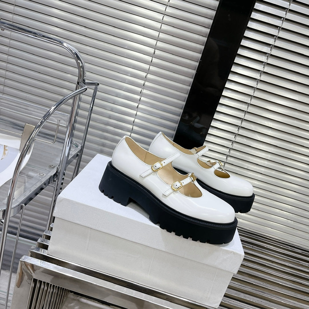 HIGH FLAT SANDALS WITH DOUBLE STRAP-DESIGN LEATHER WHITE - 35