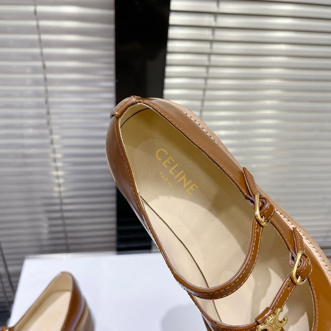 HIGH FLAT SANDALS WITH DOUBLE STRAP-DESIGN LEATHER CARAMEL BROWN - 35