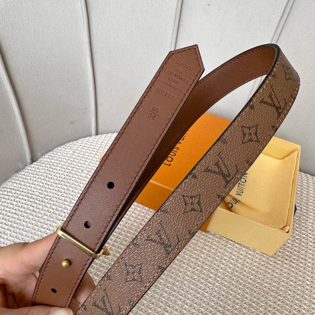 LV FLOWERGRAM 25 MM REVERSIBLE BELT IN BROWN MONOGRAM CALFSKIN GOLD HARDWARE - 30