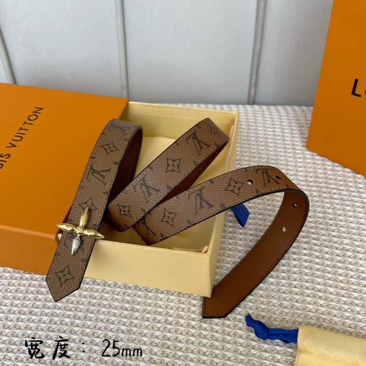 LV FLOWERGRAM 25 MM REVERSIBLE BELT IN BROWN MONOGRAM CALFSKIN GOLD MIX SILVER HARDWARE - 30