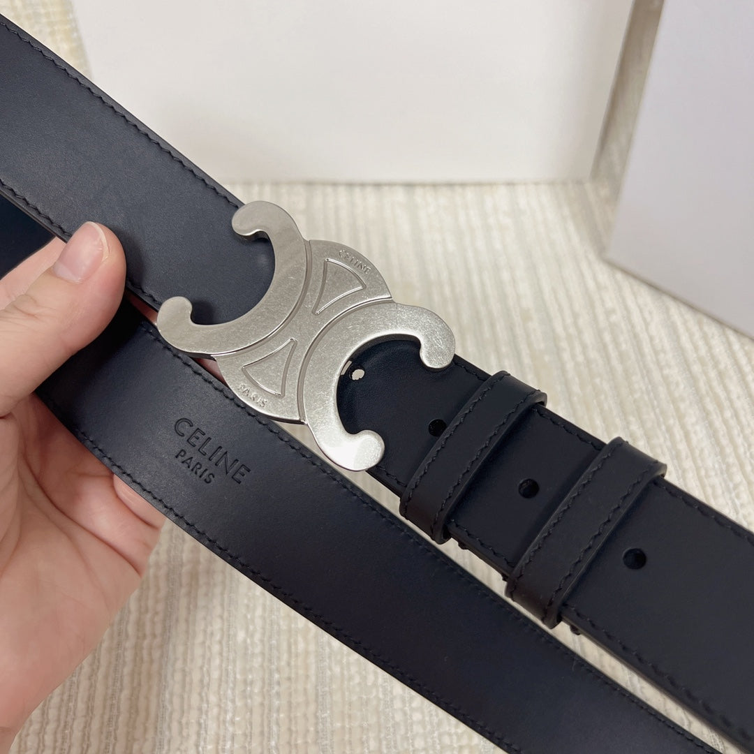 Triomphe Belt 35mm Black Calfskin Shw - 30