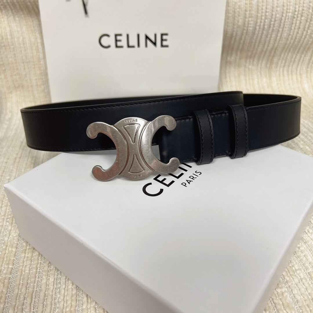 Triomphe Belt 35mm Black Calfskin Shw - 30
