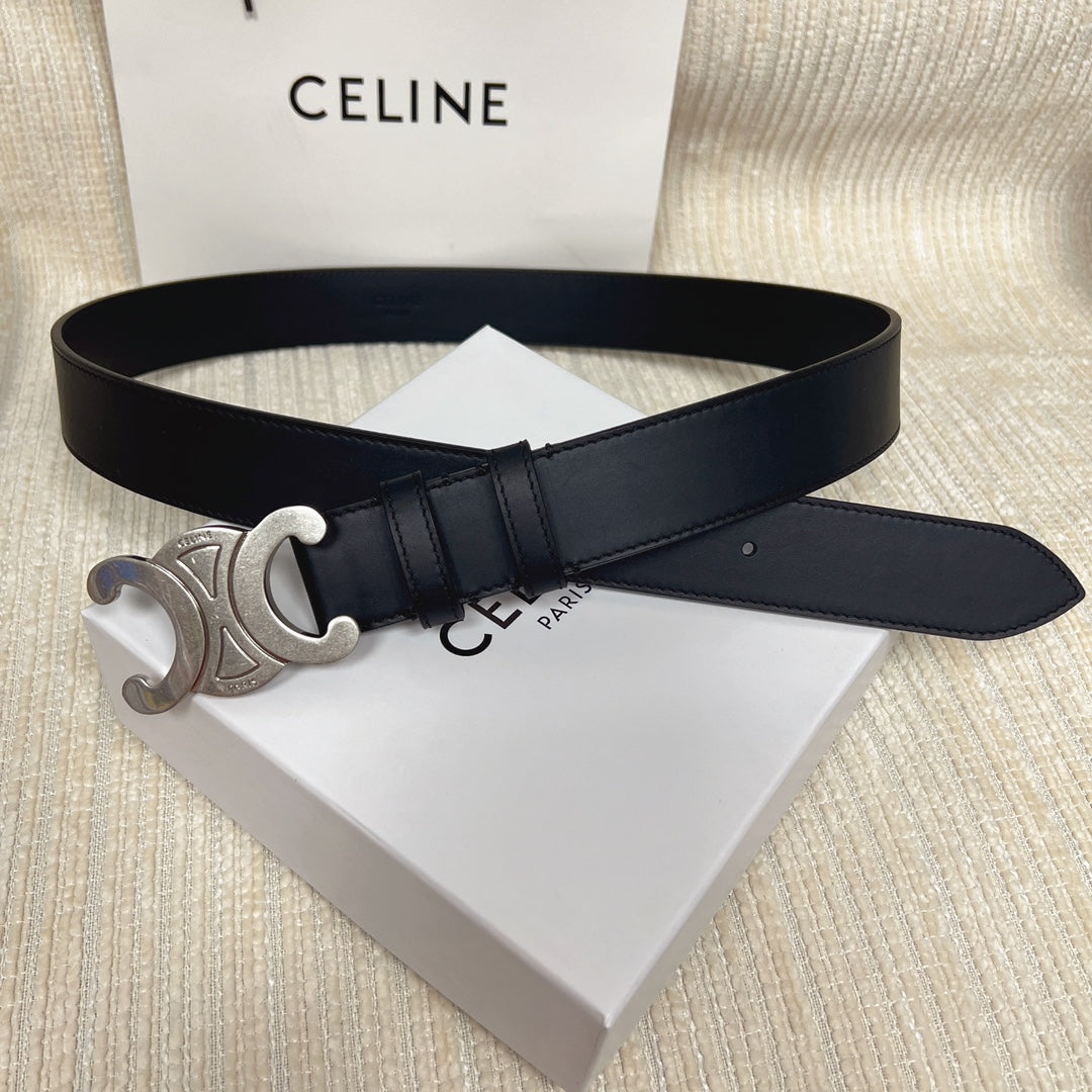 Triomphe Belt 35mm Black Calfskin Shw - 30