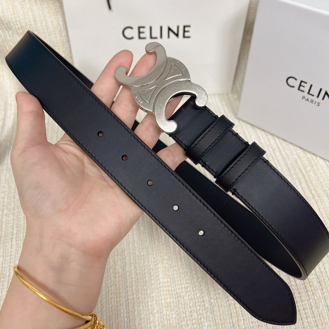 Triomphe Belt 35mm Black Calfskin Shw - 30