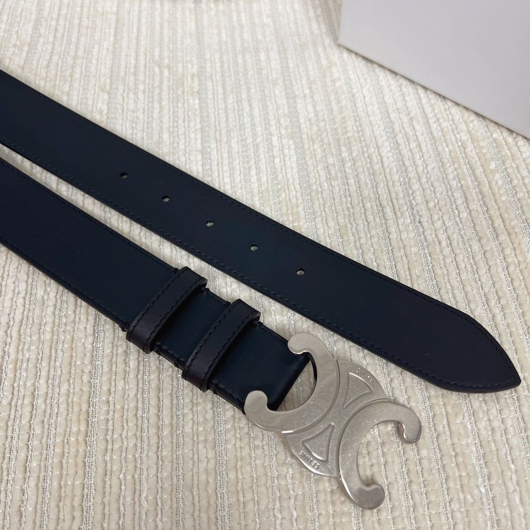 Triomphe Belt 35mm Black Calfskin Shw - 30