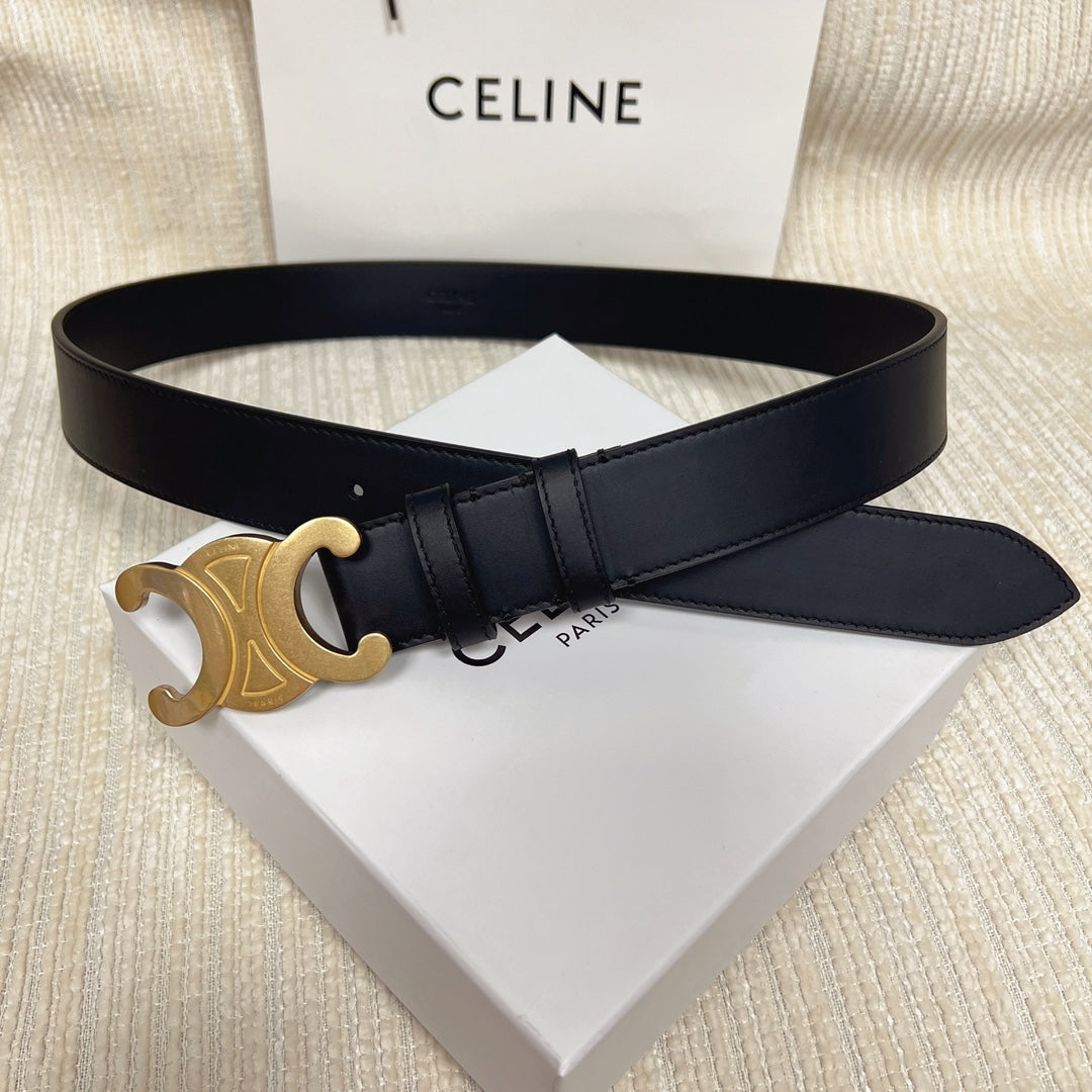 Triomphe Belt 35mm Black Calfskin Ghw - 30