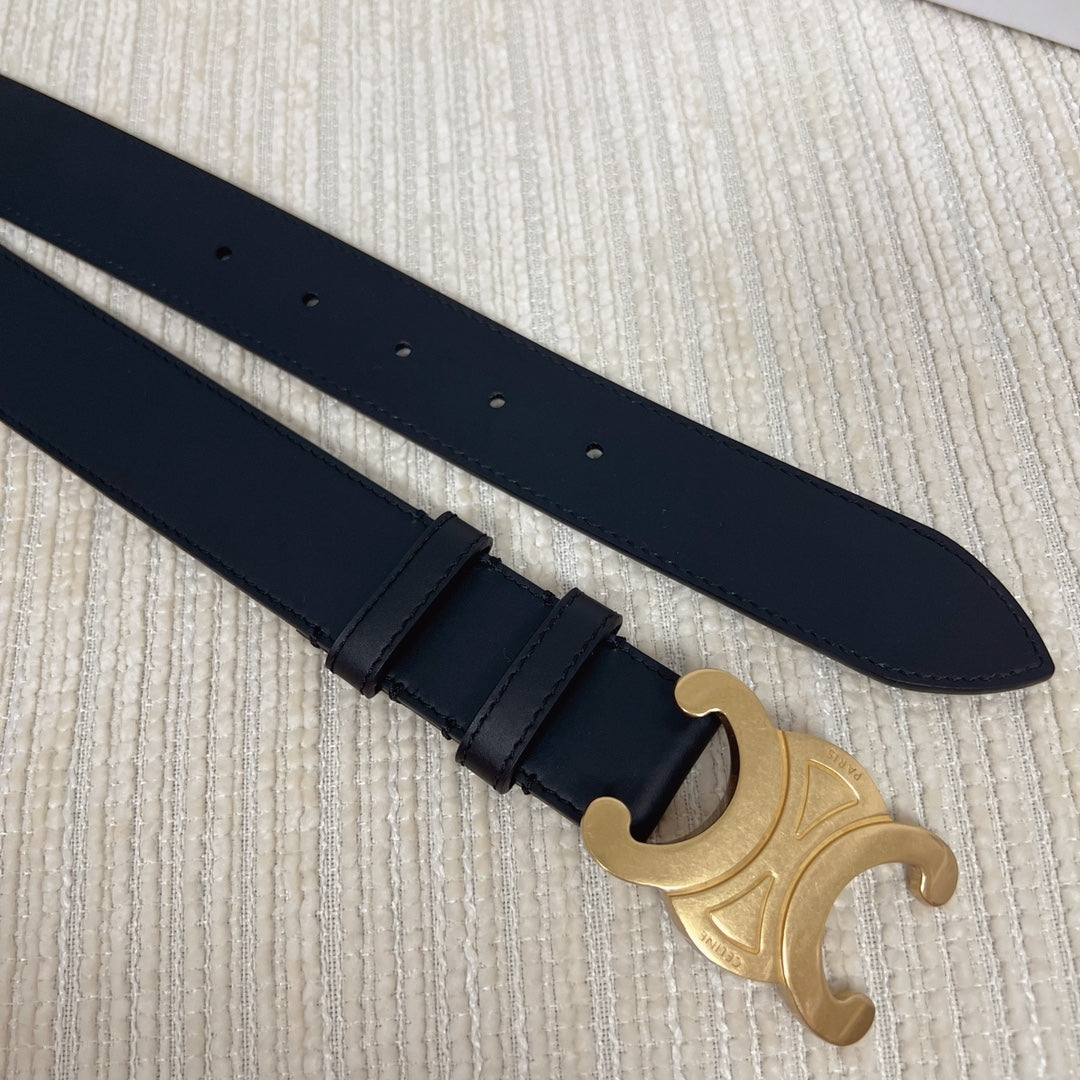 Triomphe Belt 35mm Black Calfskin Ghw - 30