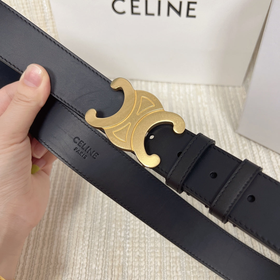 Triomphe Belt 35mm Black Calfskin Ghw - 30