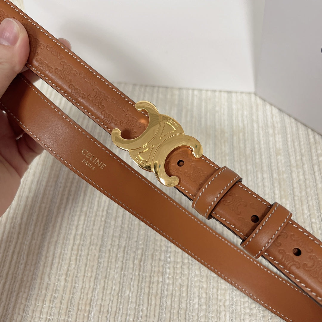 Medium Triomphe Belt 25mm Tan Calfskin with Triomphe Embossed Ghw - 30