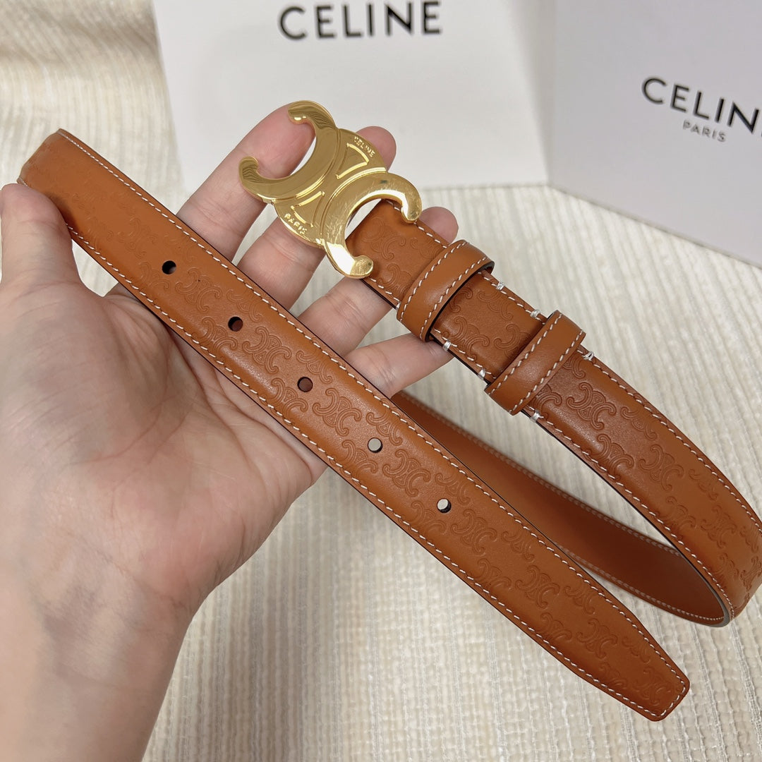 Medium Triomphe Belt 25mm Tan Calfskin with Triomphe Embossed Ghw - 30