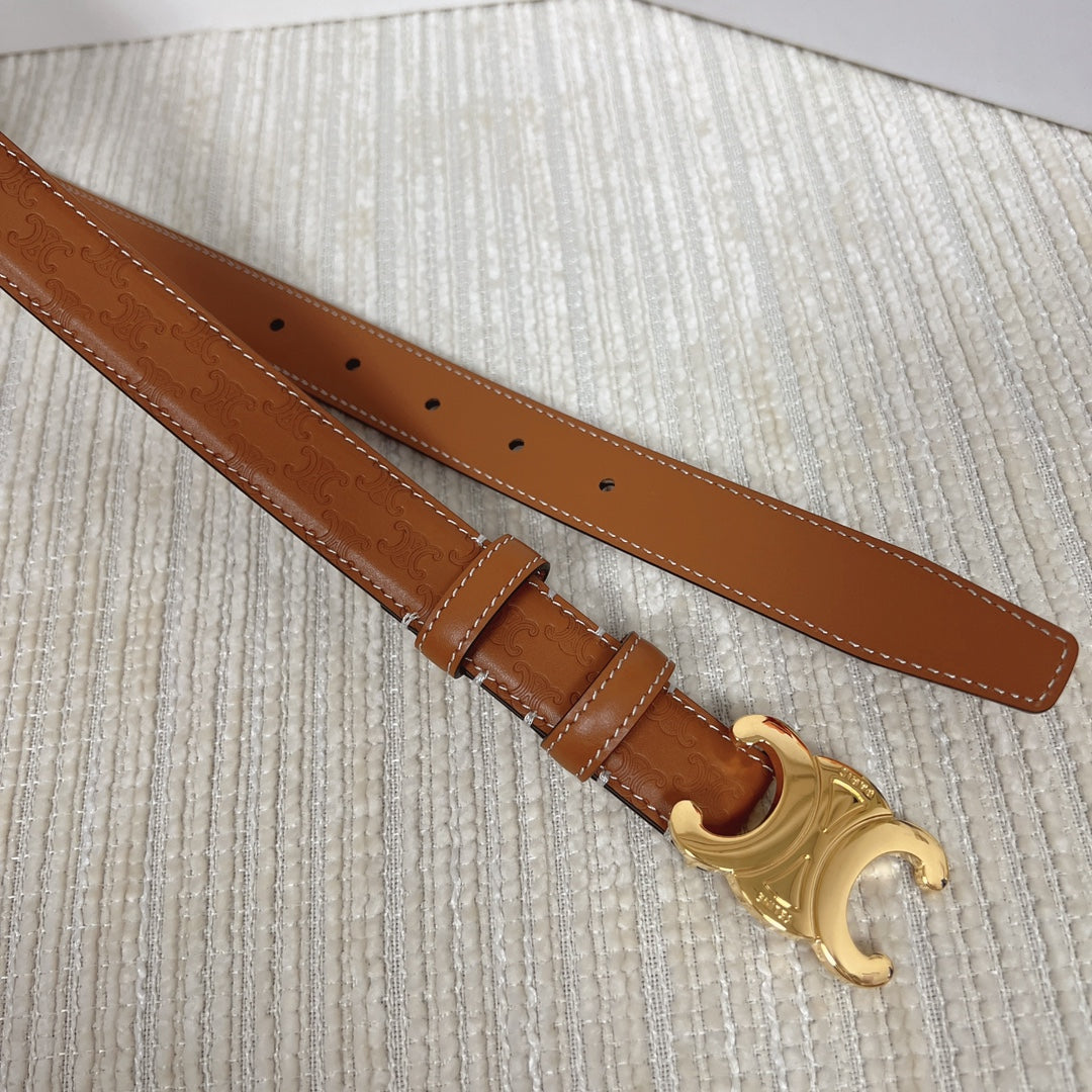 Medium Triomphe Belt 25mm Tan Calfskin with Triomphe Embossed Ghw - 30
