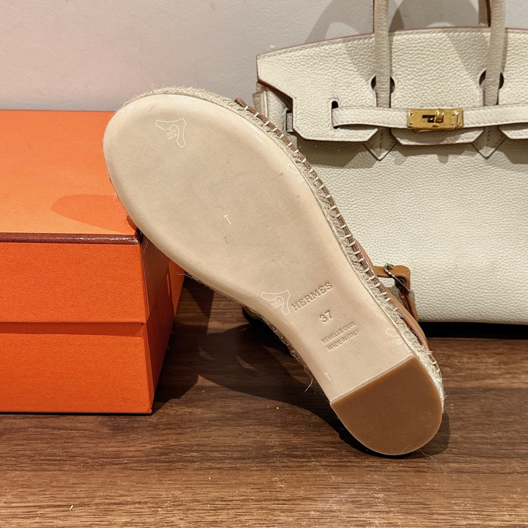 STRAW SOLE SANDAL CARAMEL LAMBSKIN - 35