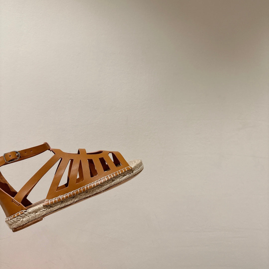 STRAW SOLE SANDAL CARAMEL LAMBSKIN - 35