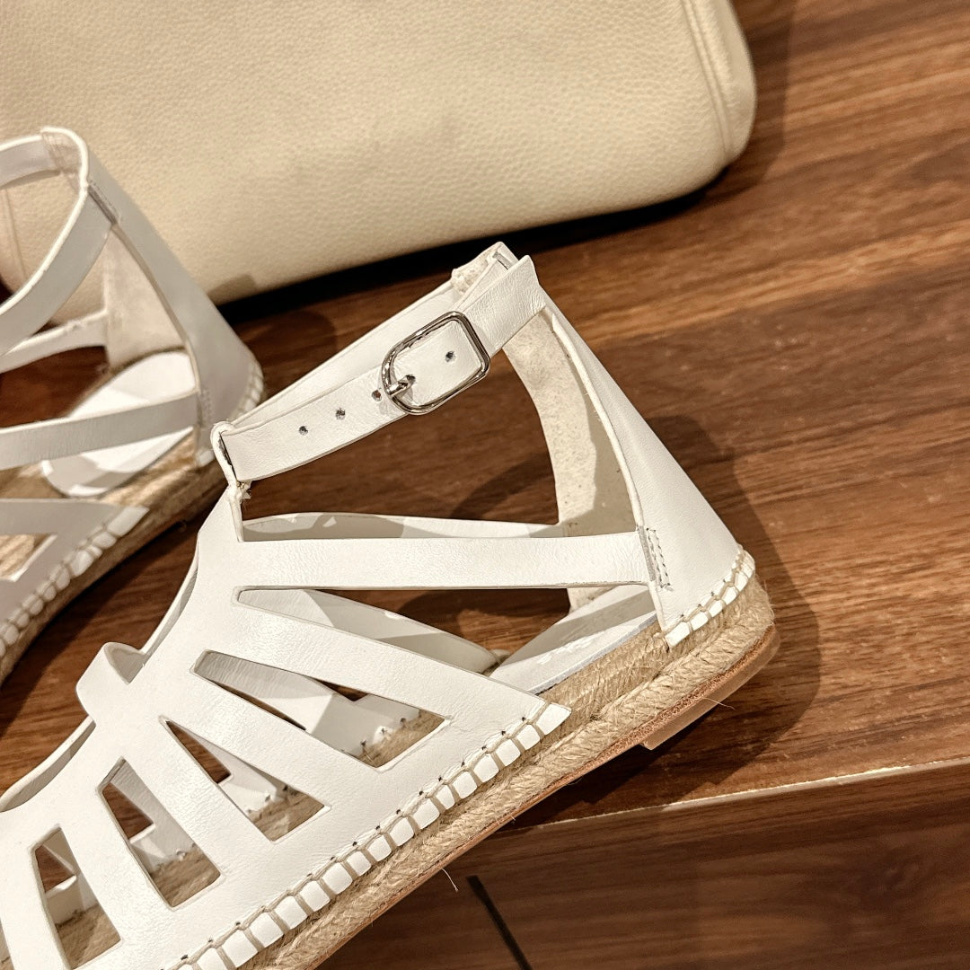 STRAW SOLE SANDAL WHITE LAMBSKIN - 35