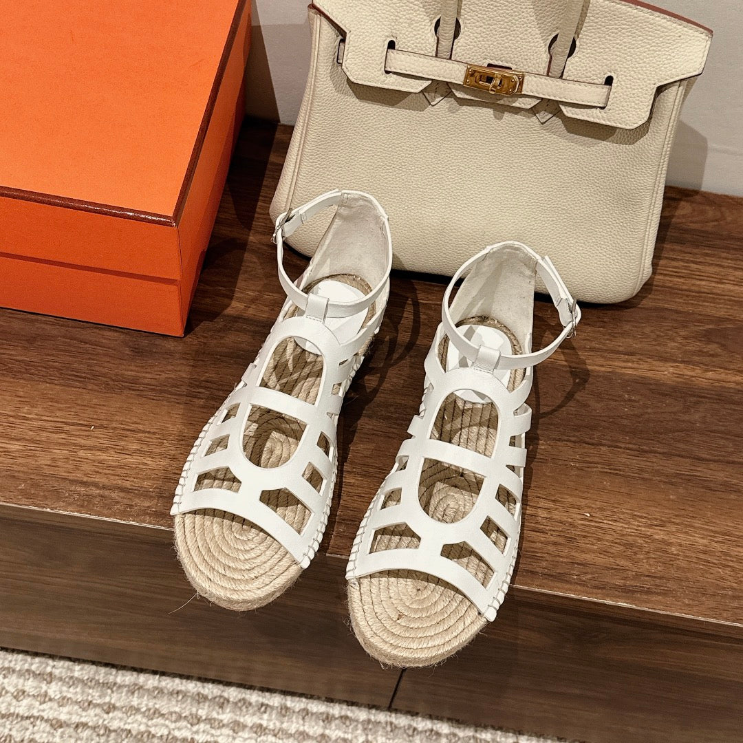 STRAW SOLE SANDAL WHITE LAMBSKIN - 35