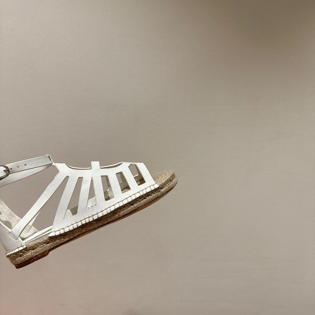 STRAW SOLE SANDAL WHITE LAMBSKIN - 35