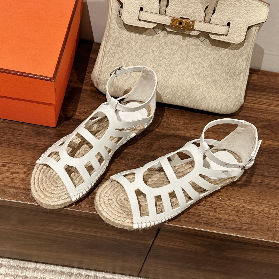 STRAW SOLE SANDAL WHITE LAMBSKIN - 35