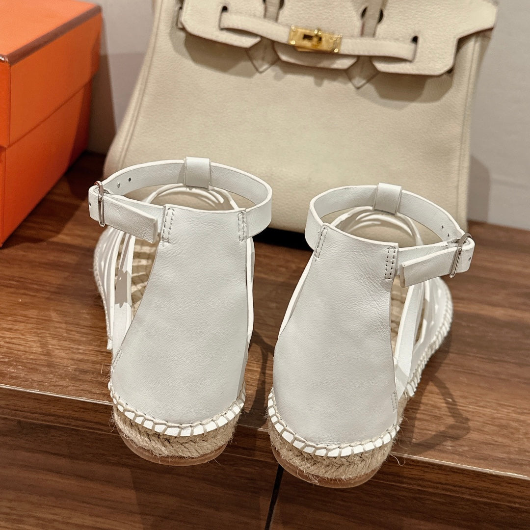 STRAW SOLE SANDAL WHITE LAMBSKIN - 35