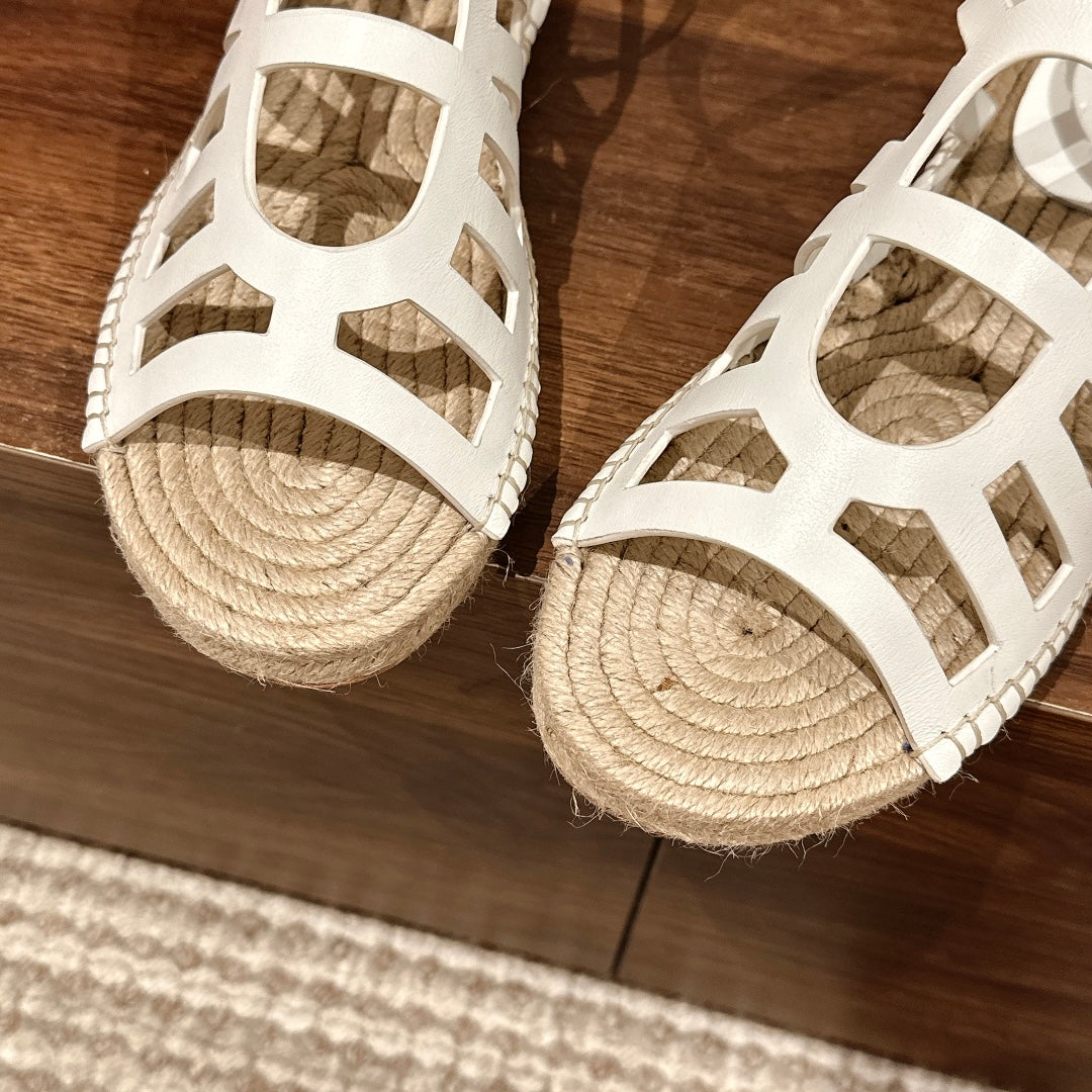 STRAW SOLE SANDAL WHITE LAMBSKIN - 35