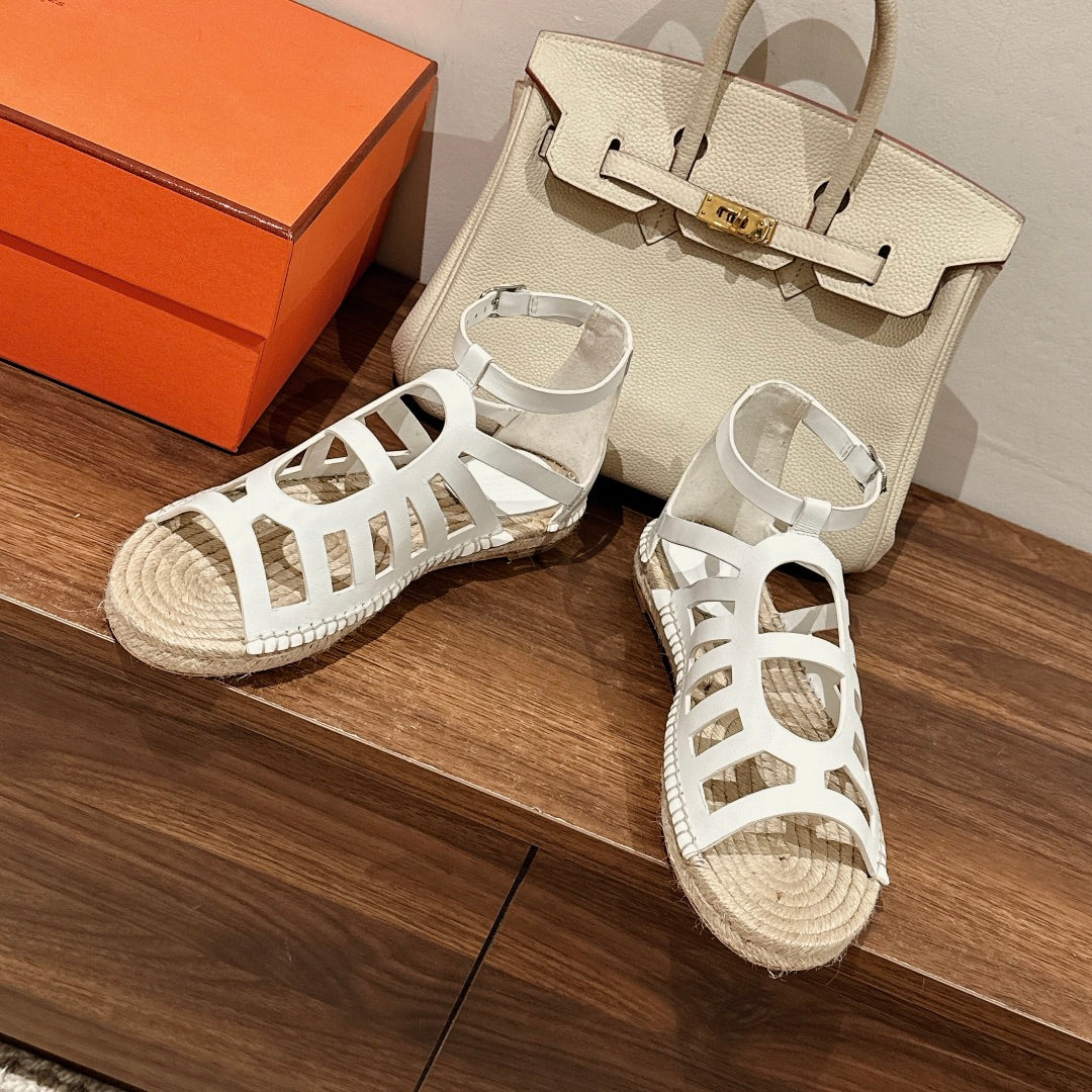 STRAW SOLE SANDAL WHITE LAMBSKIN - 35