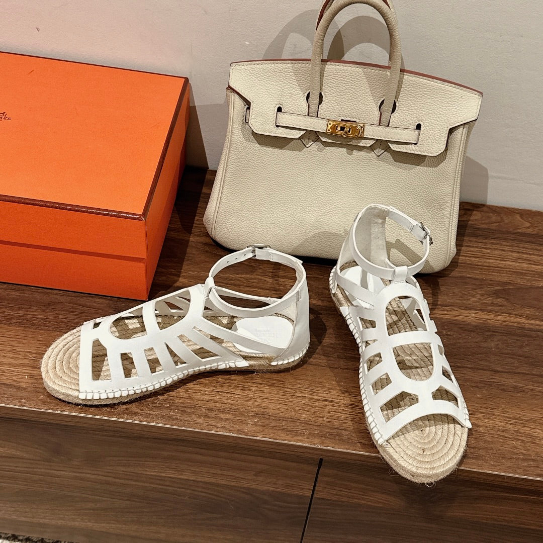 STRAW SOLE SANDAL WHITE LAMBSKIN - 35