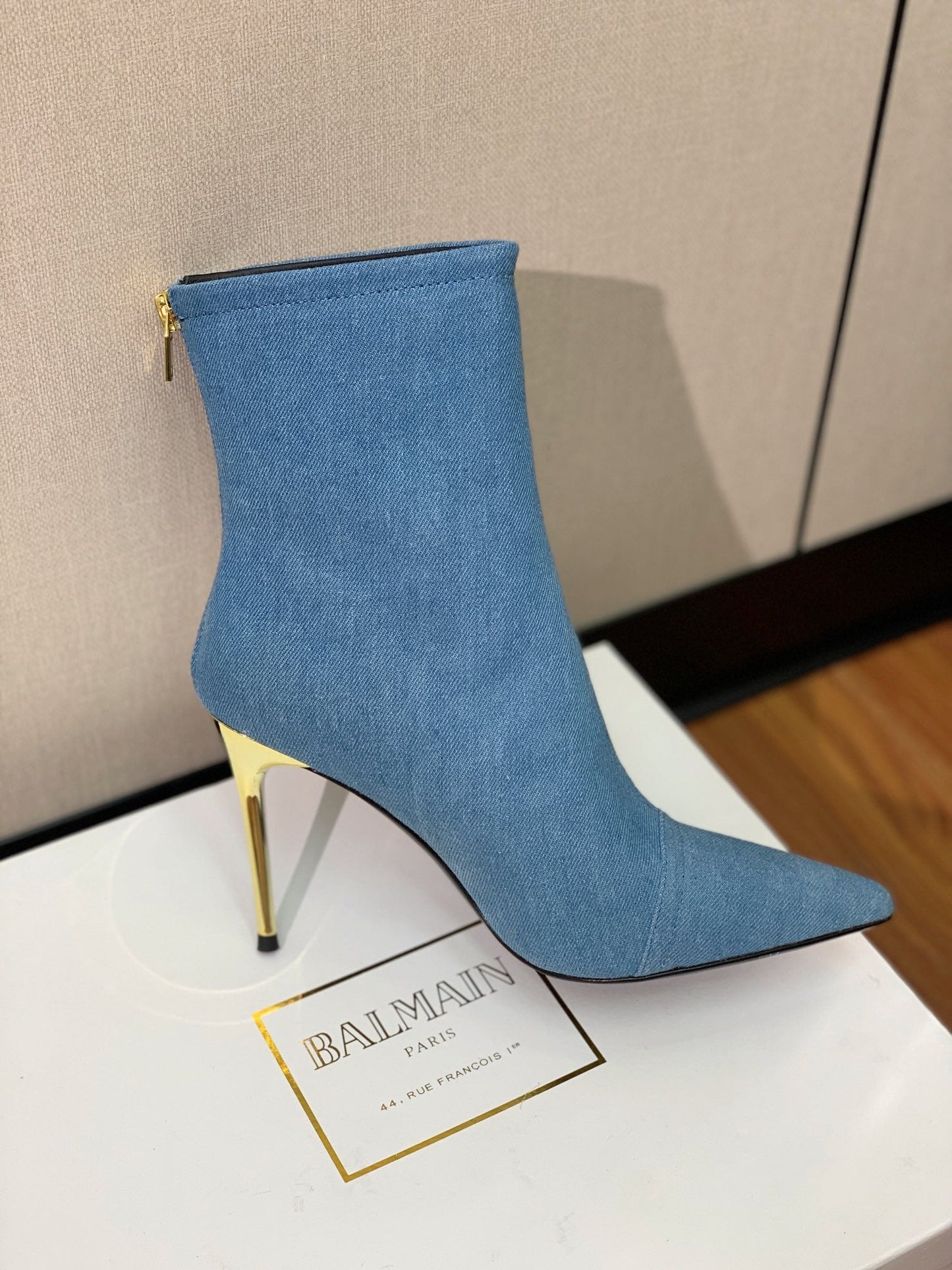 Черевики BALMAIN 26S 105 мм з синього деніму