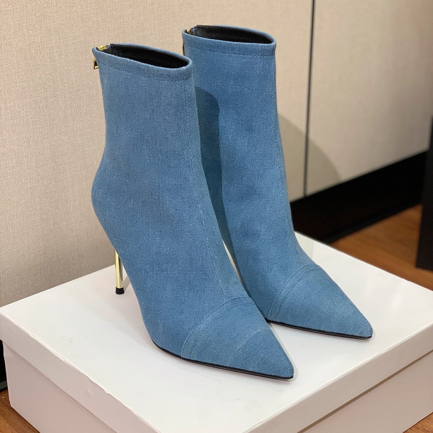 Черевики BALMAIN 26S 105 мм з синього деніму