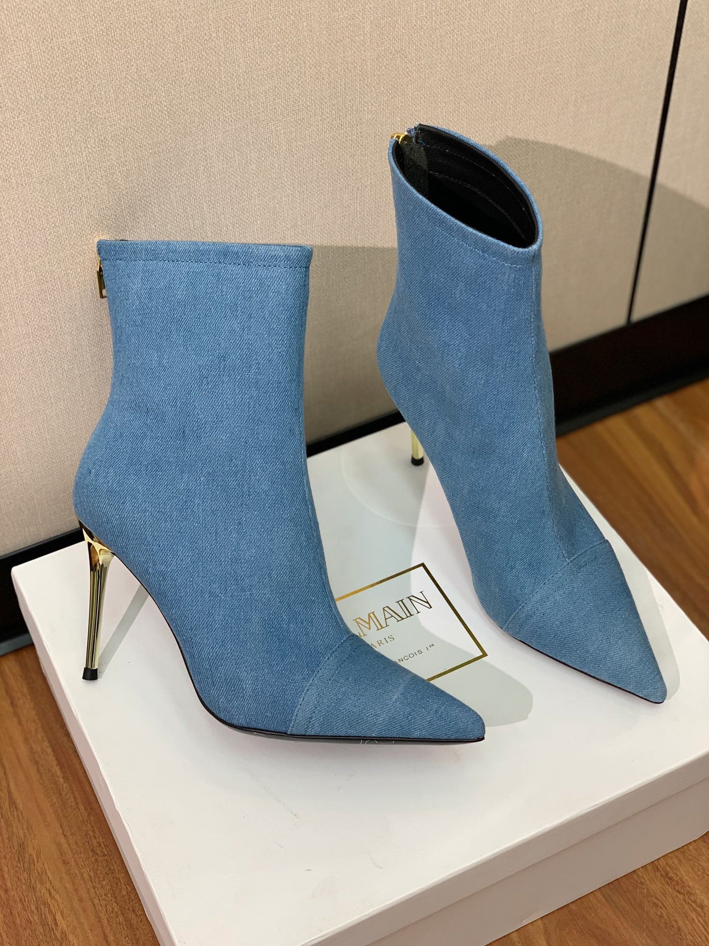 Черевики BALMAIN 26S 105 мм з синього деніму