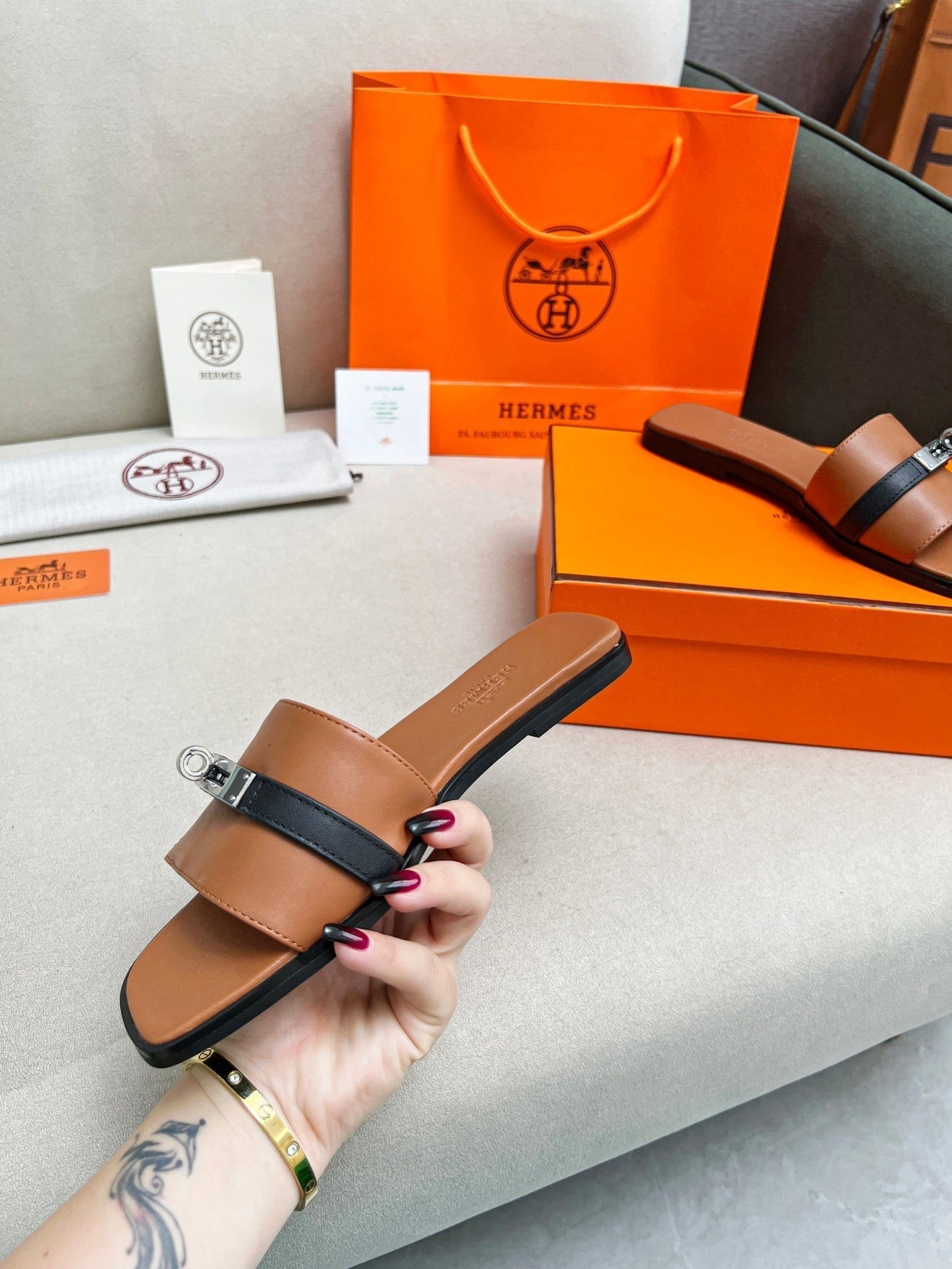 Giulia Sandal Brown Black Calfskin - 35