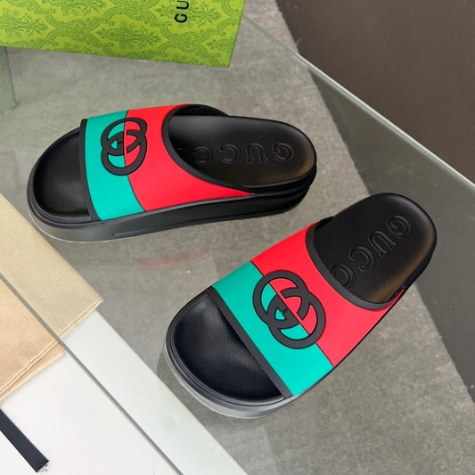 INTERLOCKING G SLIDE SANDAL IN BLACK MIX COLORFUL IMPORTED TPU - 35
