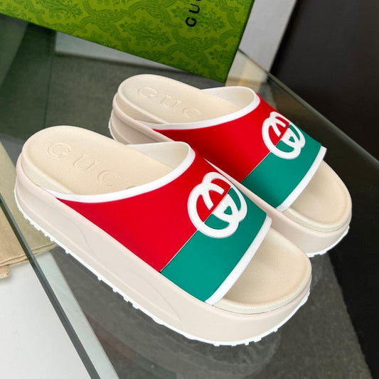 INTERLOCKING G SLIDE SANDAL IN WHITE MIX COLORFUL IMPORTED TPU - 35