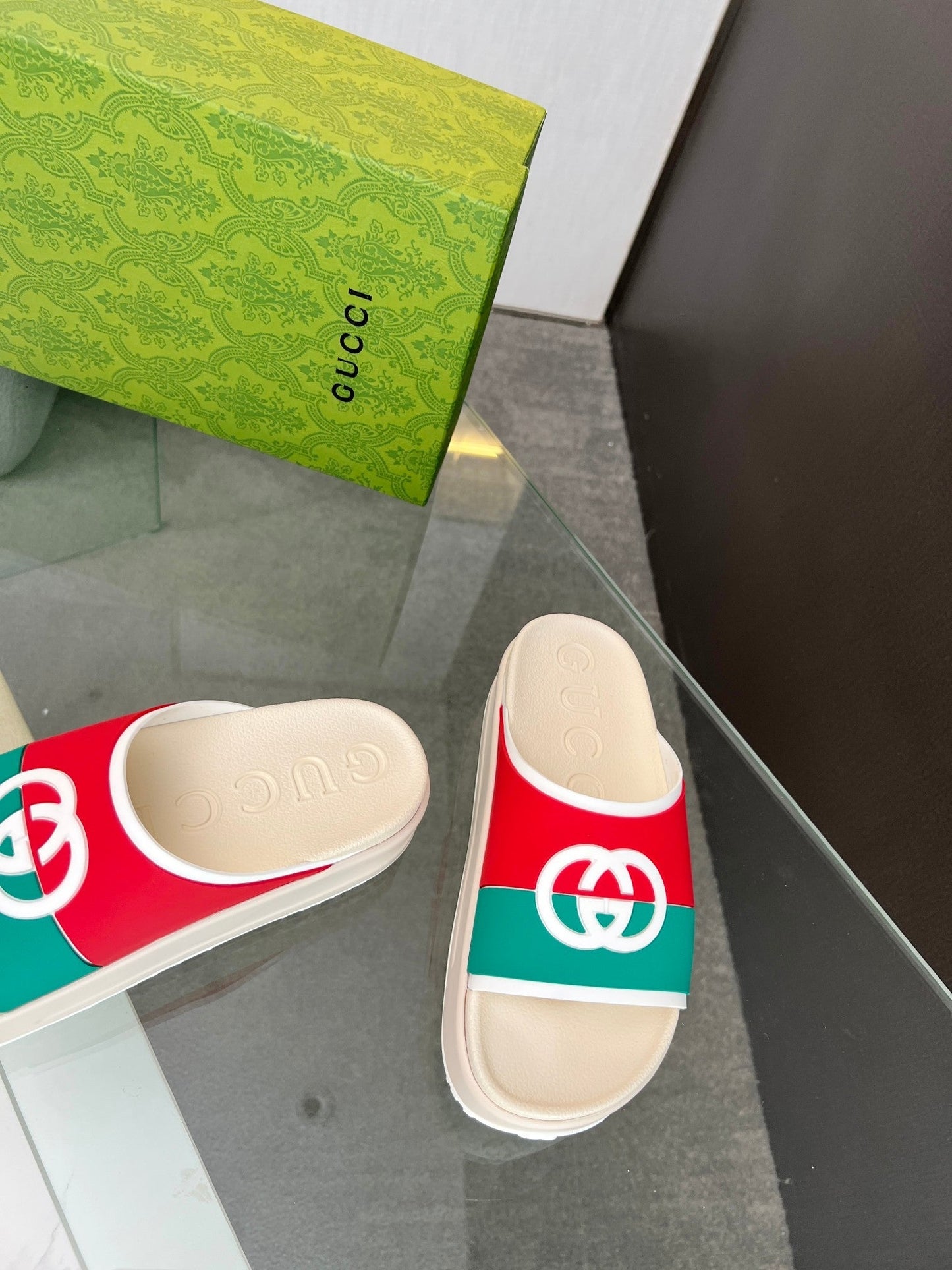 INTERLOCKING G SLIDE SANDAL IN WHITE MIX COLORFUL IMPORTED TPU - 35