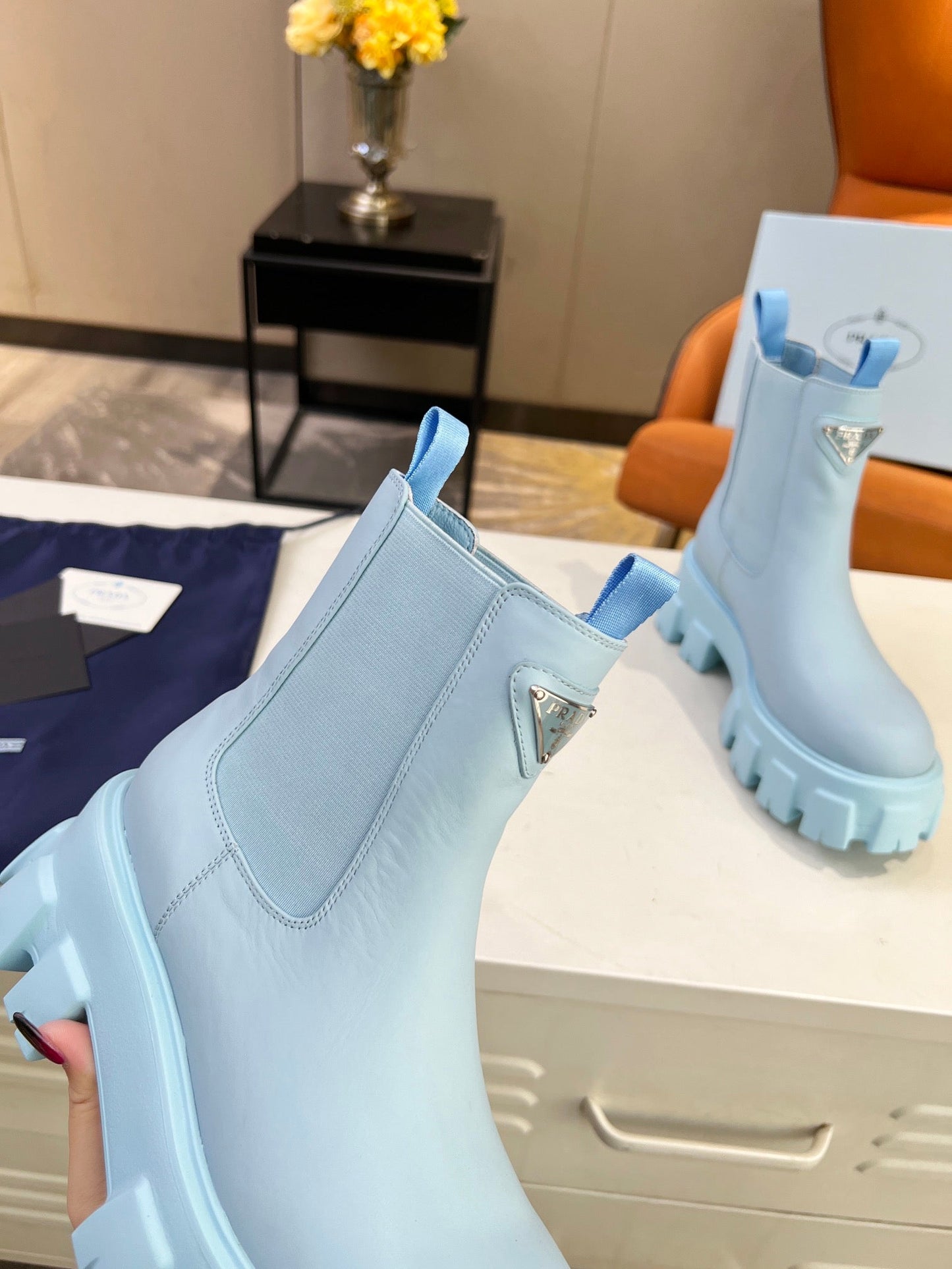 PRA MONOLITH BRUSHED BOOTIES 55 SKY CALFSKIN - 35