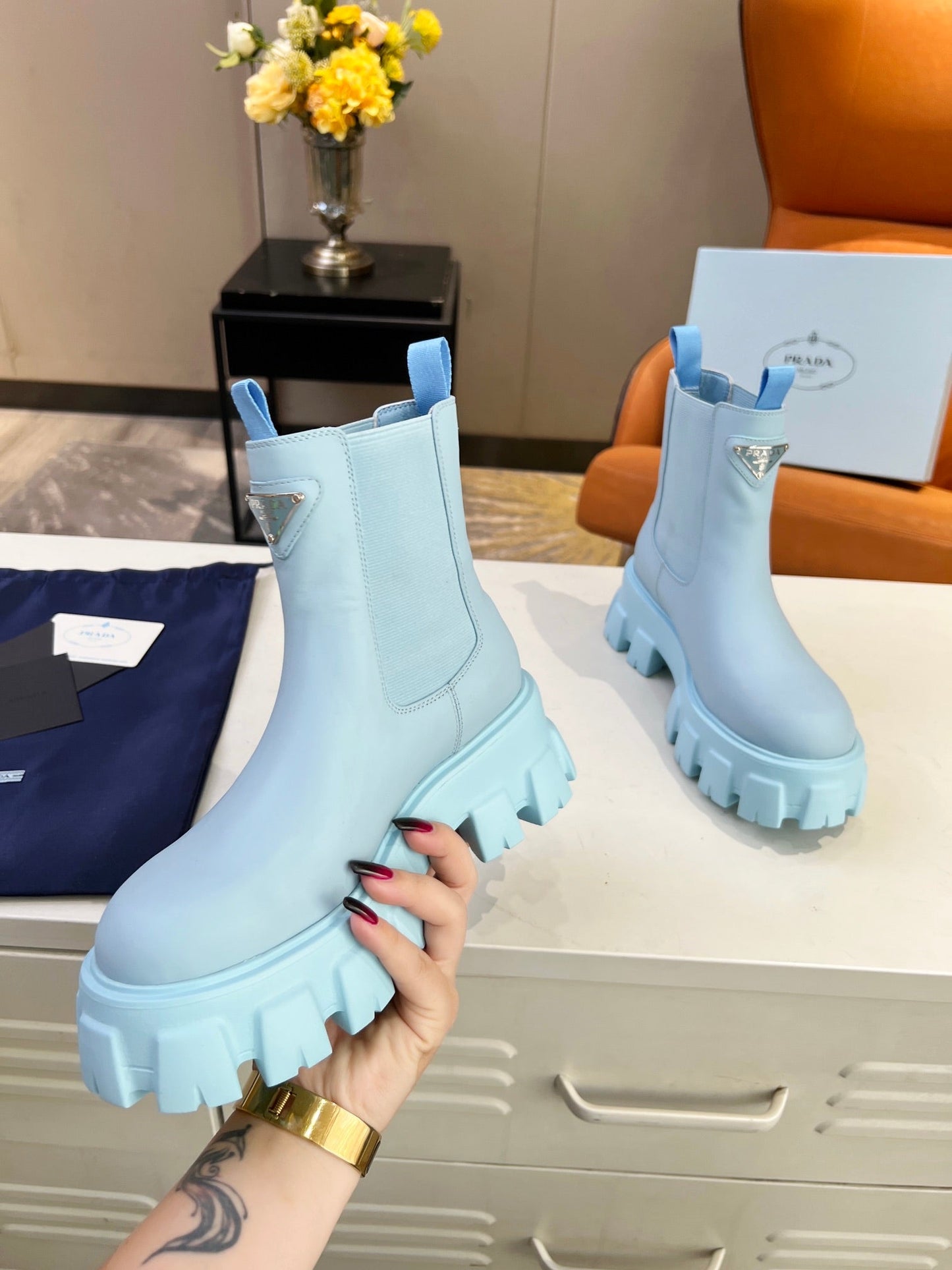 PRA MONOLITH BRUSHED BOOTIES 55 SKY CALFSKIN - 35