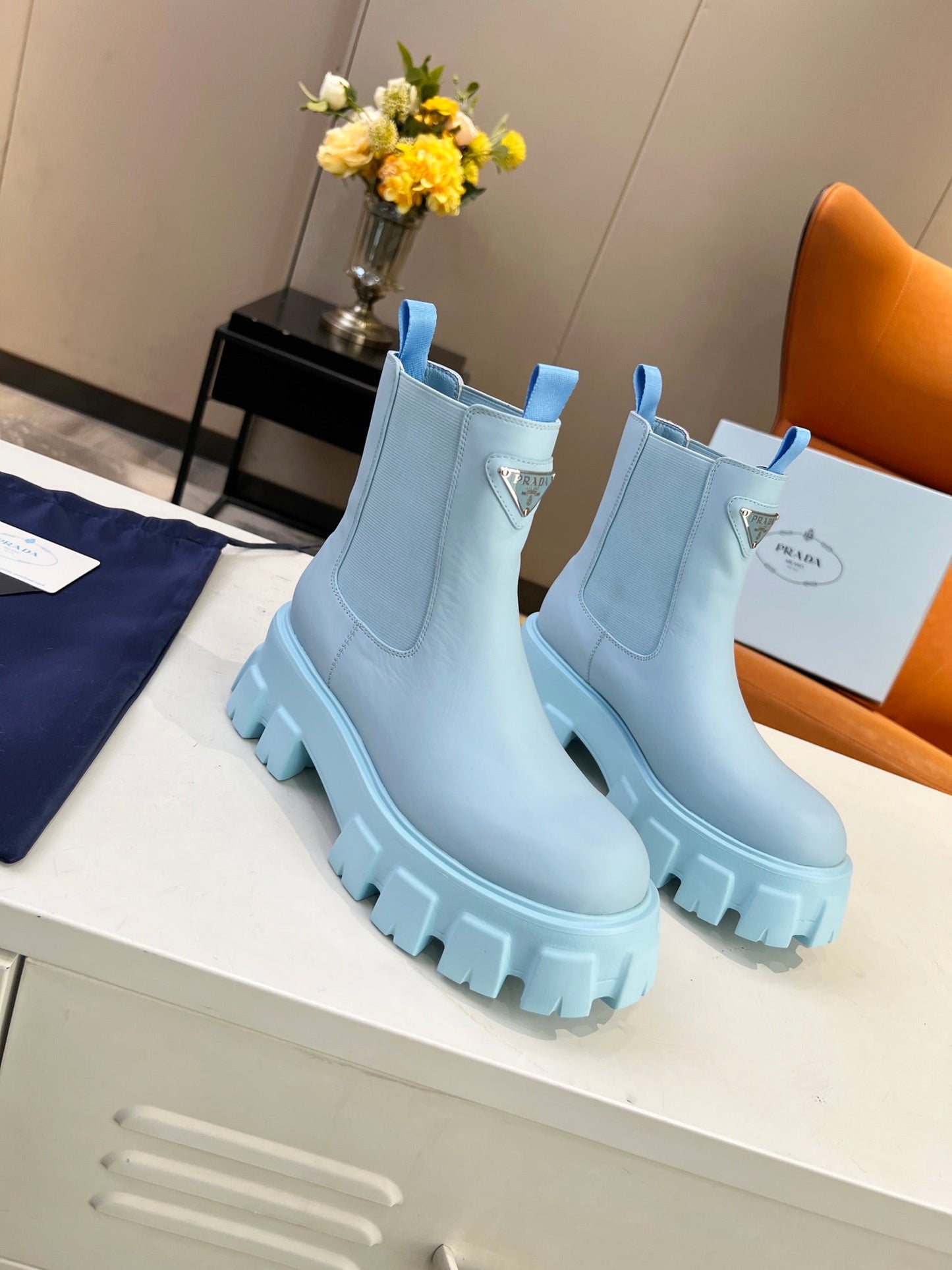 PRA MONOLITH BRUSHED BOOTIES 55 SKY CALFSKIN - 35